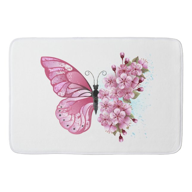 Flower Butterfly with Pink Sakura Bath Mat (Front)