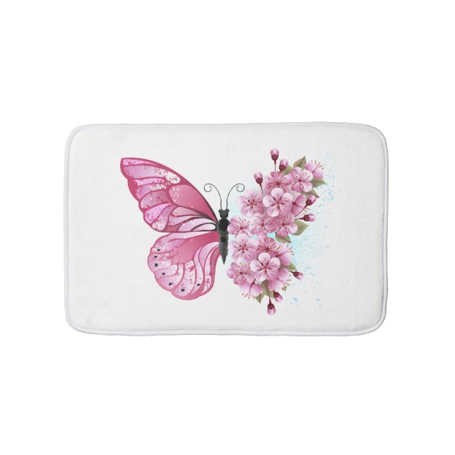Flower Butterfly with Pink Sakura Bath Mat (Front)