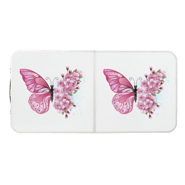 Flower Butterfly with Pink Sakura Beer Pong Table (Top)