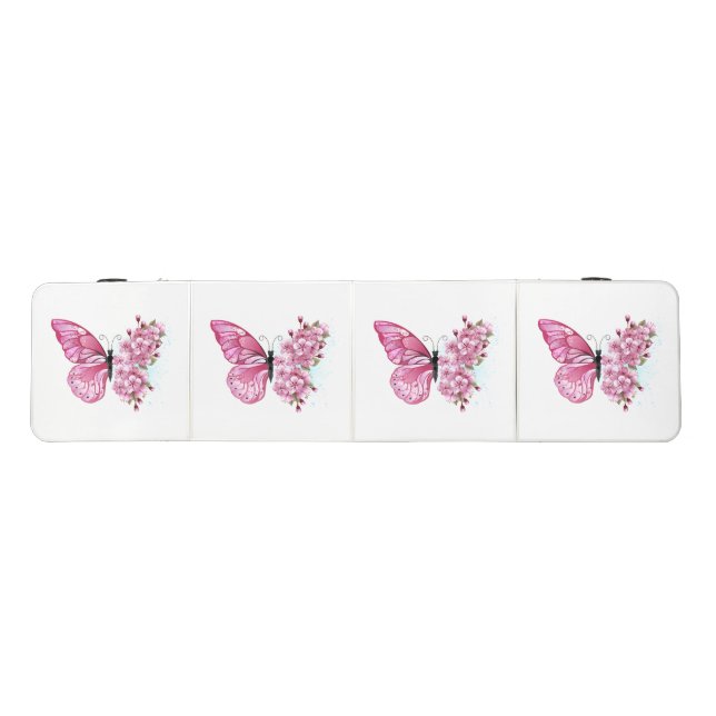 Flower Butterfly with Pink Sakura Beer Pong Table (Top)