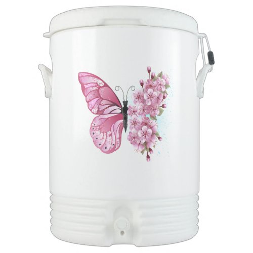 Flower Butterfly with Pink Sakura Beverage Cooler