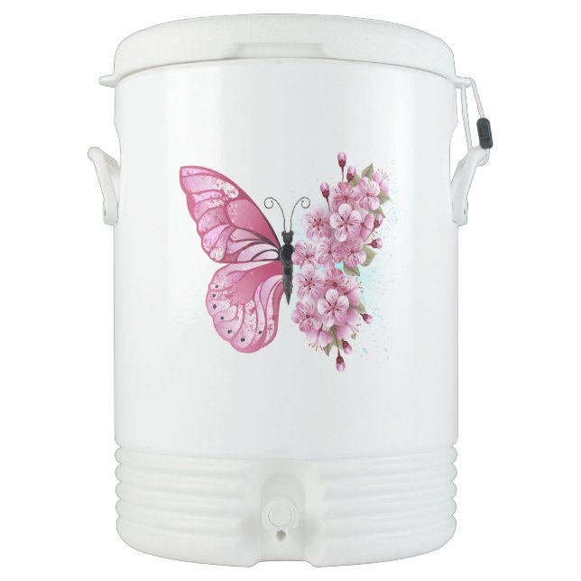 Flower Butterfly with Pink Sakura Beverage Cooler (Front)