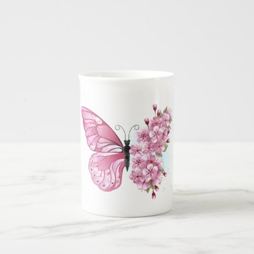 Flower Butterfly with Pink Sakura Bone China Mug