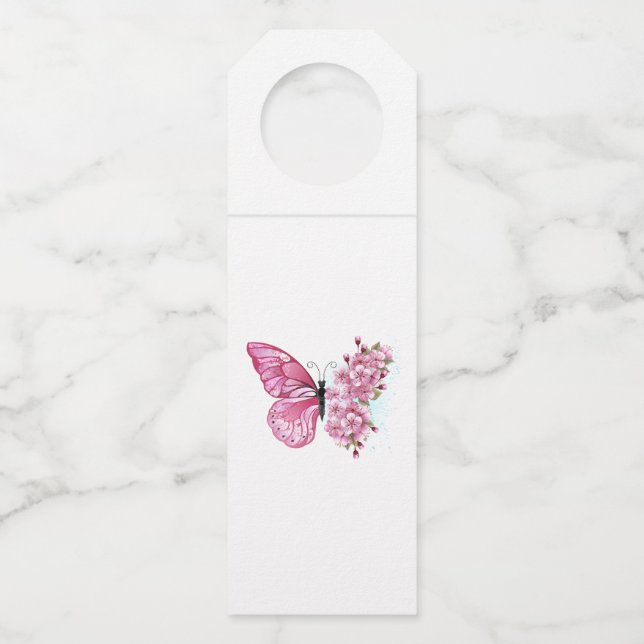 Flower Butterfly with Pink Sakura Bottle Hanger Tag (Front)
