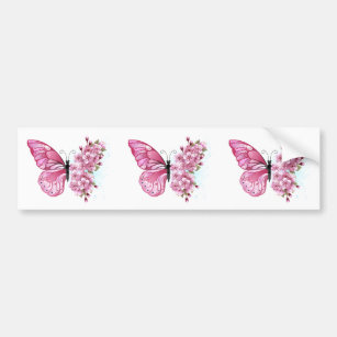 Flower Butterfly with Pink Sakura Bumper Sticker
