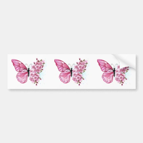 Flower Butterfly with Pink Sakura Bumper Sticker