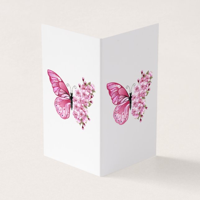 Flower Butterfly with Pink Sakura Business Card (Outside)