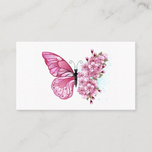 Flower Butterfly with Pink Sakura Business Card