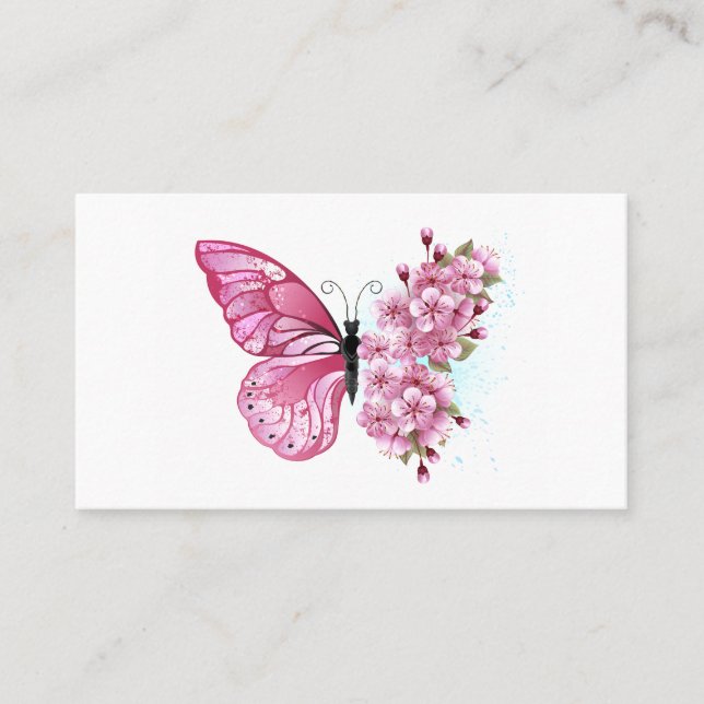 Flower Butterfly with Pink Sakura Business Card (Front)