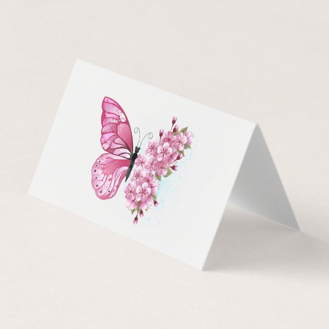 Flower Butterfly with Pink Sakura Business Card (Front)