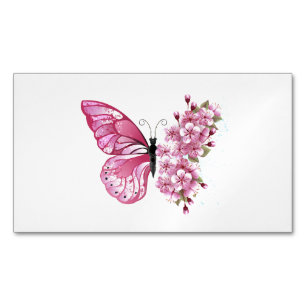 Flower Butterfly with Pink Sakura Business Card Magnet