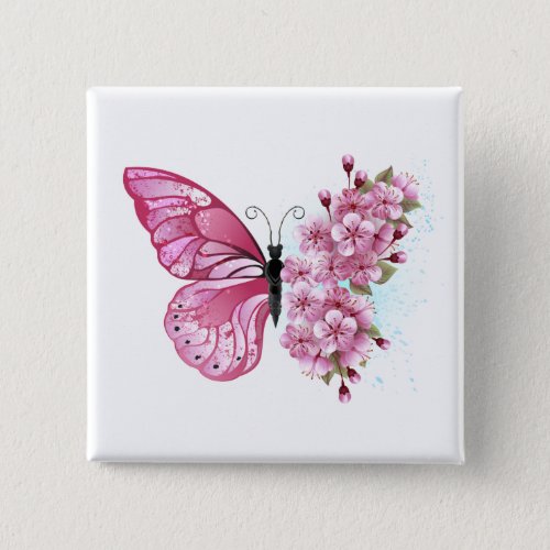Flower Butterfly with Pink Sakura Button