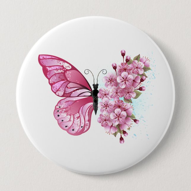 Flower Butterfly with Pink Sakura Button (Front)