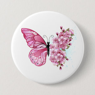 Flower Butterfly with Pink Sakura Button