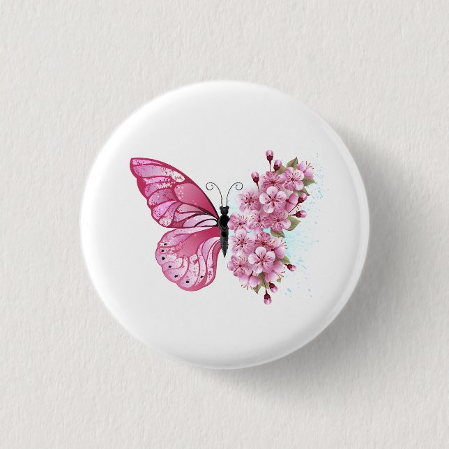 Flower Butterfly with Pink Sakura Button (Front)