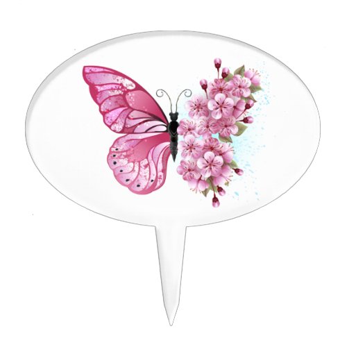 Flower Butterfly with Pink Sakura Cake Topper