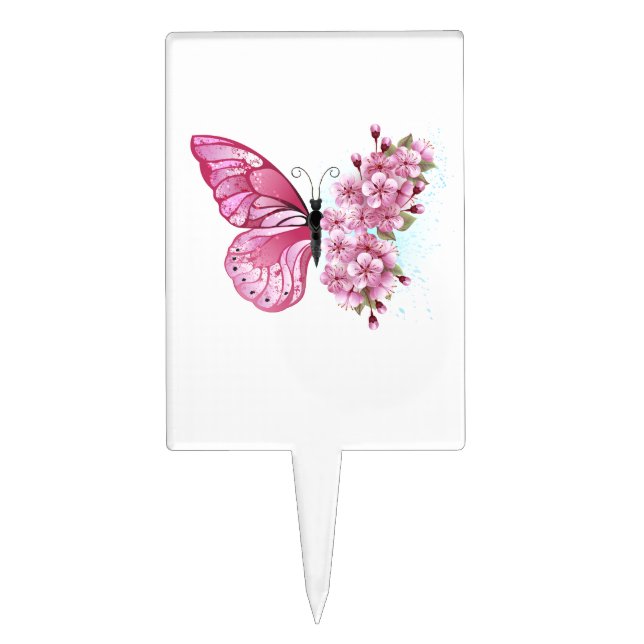 Flower Butterfly with Pink Sakura Cake Topper (Front)