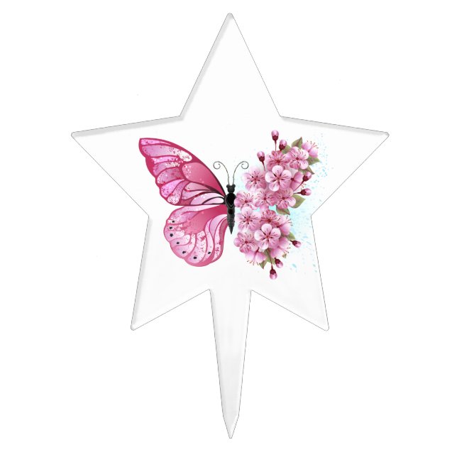 Flower Butterfly with Pink Sakura Cake Topper (Front)