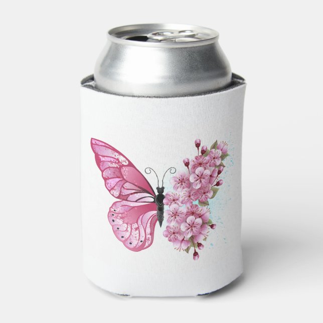 Flower Butterfly with Pink Sakura Can Cooler (Can Front)