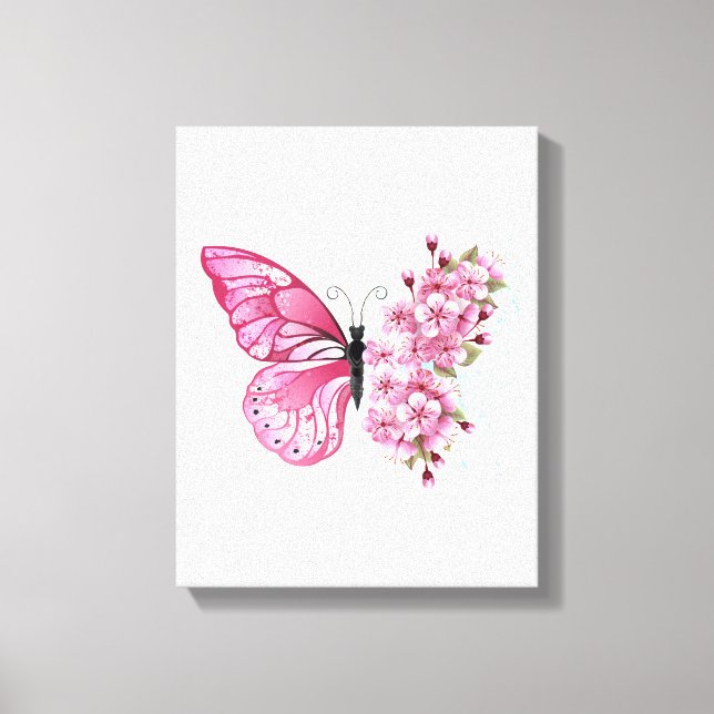 Flower Butterfly with Pink Sakura Canvas Print (Front)