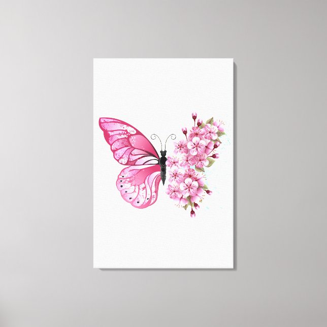 Flower Butterfly with Pink Sakura Canvas Print (Front)
