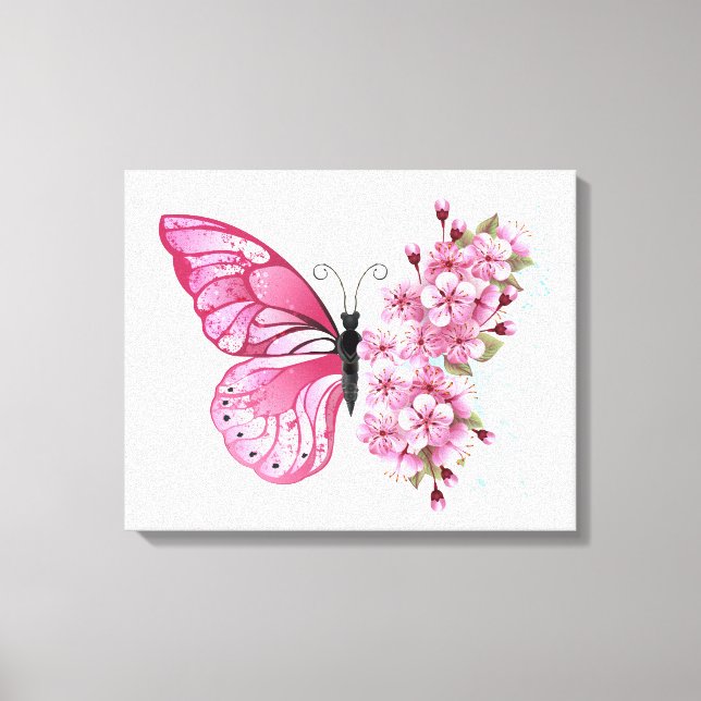 Flower Butterfly with Pink Sakura Canvas Print (Front)