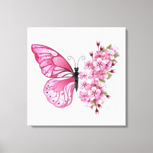 Flower Butterfly with Pink Sakura Canvas Print