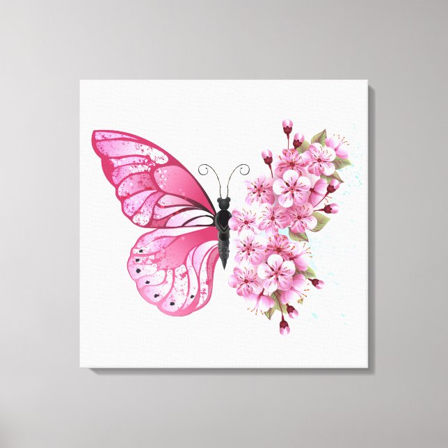 Flower Butterfly with Pink Sakura Canvas Print (Front)