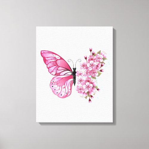 Flower Butterfly with Pink Sakura Canvas Print