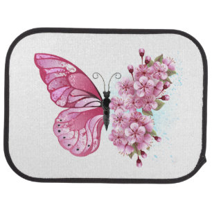 Flower Butterfly with Pink Sakura Car Floor Mat