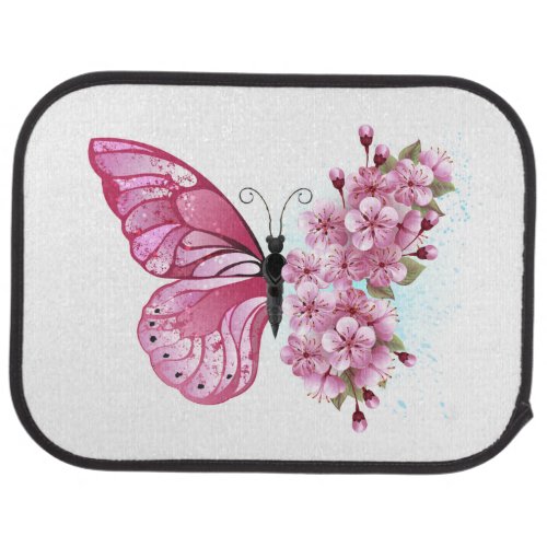 Flower Butterfly with Pink Sakura Car Floor Mat