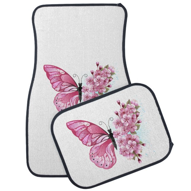 Flower Butterfly with Pink Sakura Car Floor Mat (Set)