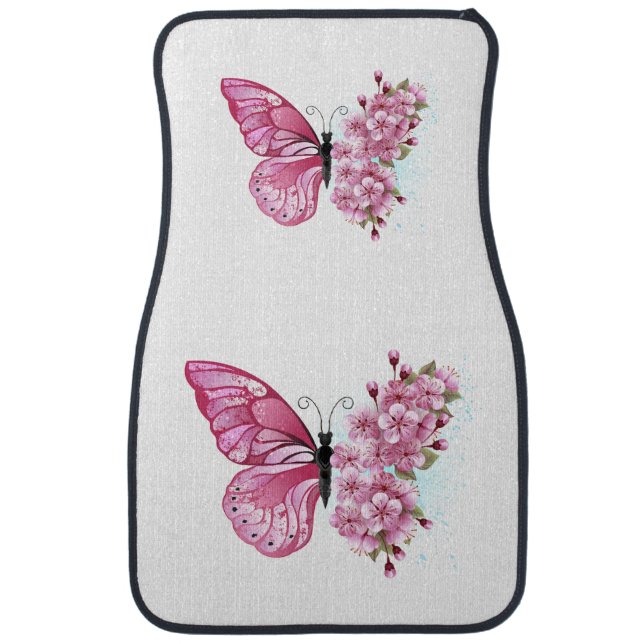 Flower Butterfly with Pink Sakura Car Floor Mat (Front)