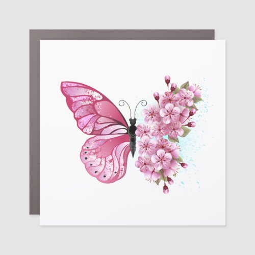 Flower Butterfly with Pink Sakura Car Magnet
