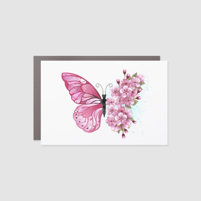 Flower Butterfly with Pink Sakura Car Magnet (Front)