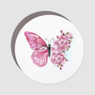 Flower Butterfly with Pink Sakura Car Magnet