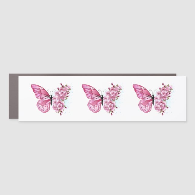 Flower Butterfly with Pink Sakura Car Magnet (Front)