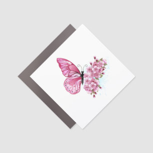 Flower Butterfly with Pink Sakura Car Magnet