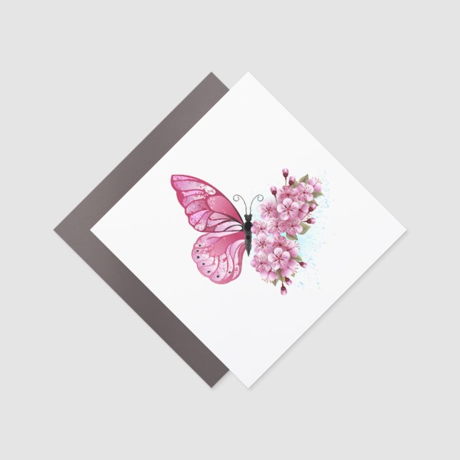 Flower Butterfly with Pink Sakura Car Magnet (Front)