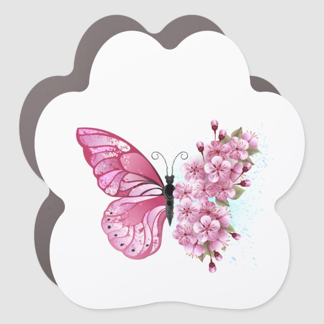 Flower Butterfly with Pink Sakura Car Magnet (Front)