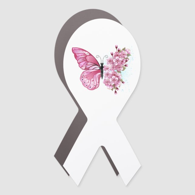Flower Butterfly with Pink Sakura Car Magnet (Front)