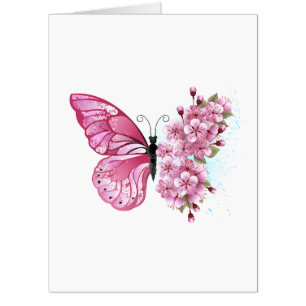 Flower Butterfly with Pink Sakura Card