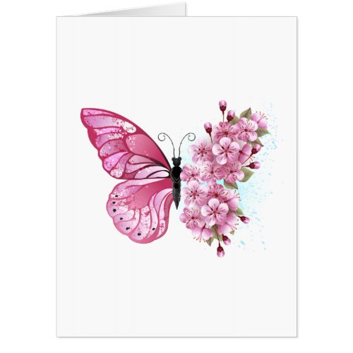 Flower Butterfly with Pink Sakura Card