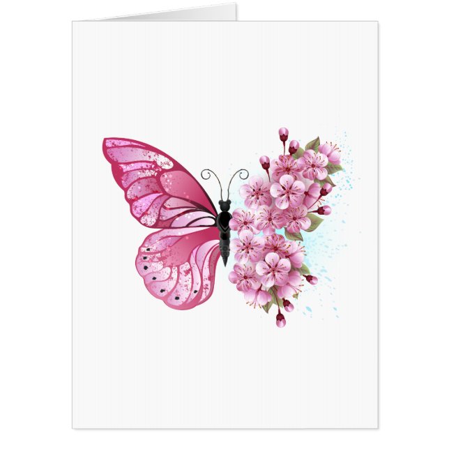 Flower Butterfly with Pink Sakura Card (Front)