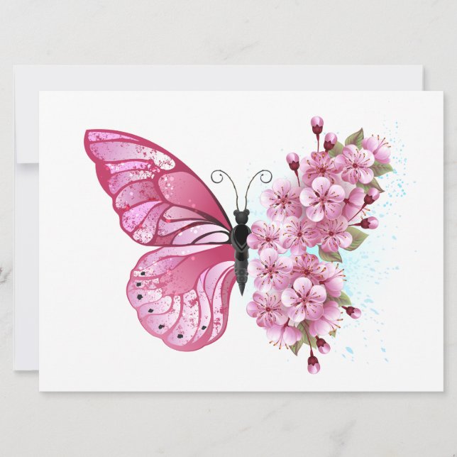Flower Butterfly with Pink Sakura Card (Front)