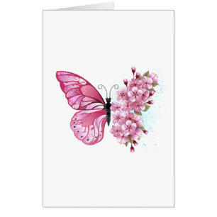 Flower Butterfly with Pink Sakura Card