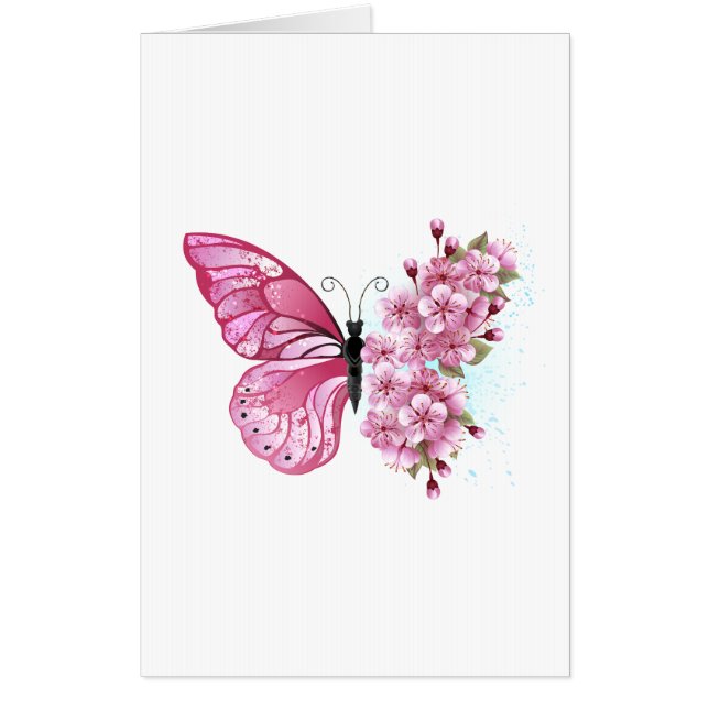Flower Butterfly with Pink Sakura Card (Front)