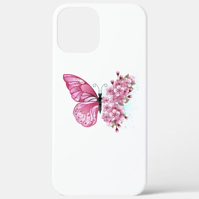 Flower Butterfly with Pink Sakura Case-Mate iPhone Case (Back)