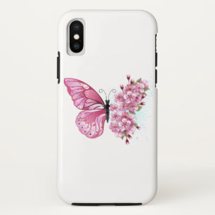 Flower Butterfly with Pink Sakura iPhone X Case