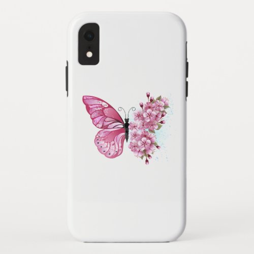 Flower Butterfly with Pink Sakura iPhone XR Case